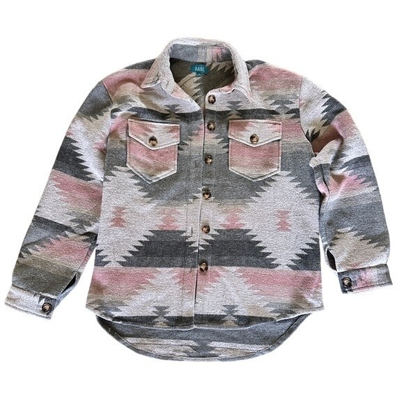 Aztec Southwest Pink Gray Button Closure Two Pockets  Shacket Size Medium - Picture 1 of 7